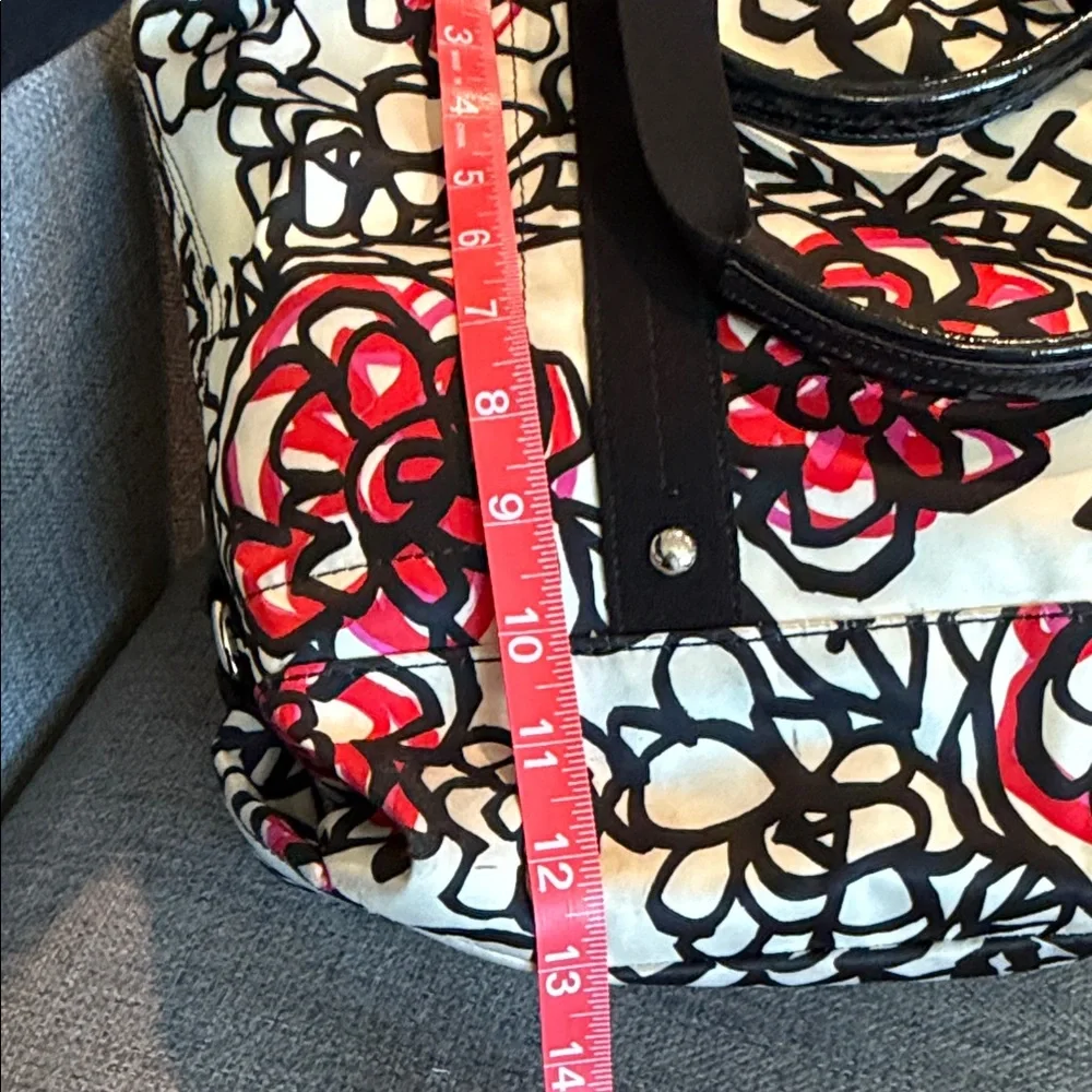 Coach Black, White & Red Floral Canvas Tote